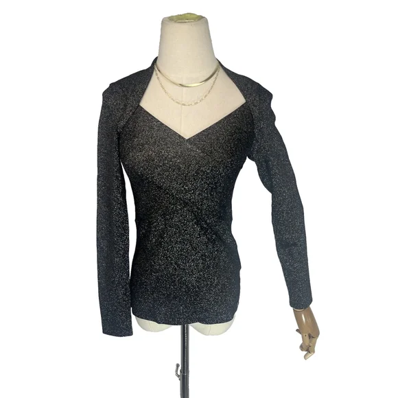 New Ted Baker Womens Black Silver Metallic Top Size 6 US TD 2 Eloisy Crossover